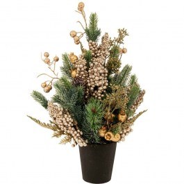 Christmas Plant In Pot Berries & Pine Cones 91049 43cm Green-Champagne GREEN-CHAMPAGNE