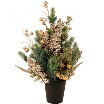 Christmas Plant In Pot Berries & Pine Cones 91049 43cm Green-Champagne