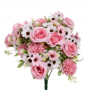 Decorative Bouquet With Roses-Daisies-Chrysanthemums 92860 46cm Pink