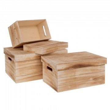 Storage Box With Lid 93088 (Set 3Pcs) 37x27x18cm/32x22x16cm/27x17x14cm Natural