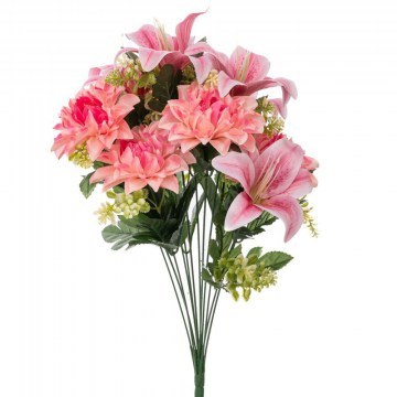 Decorative Bouquet 92874 With 12 Flowers 53cm Pink