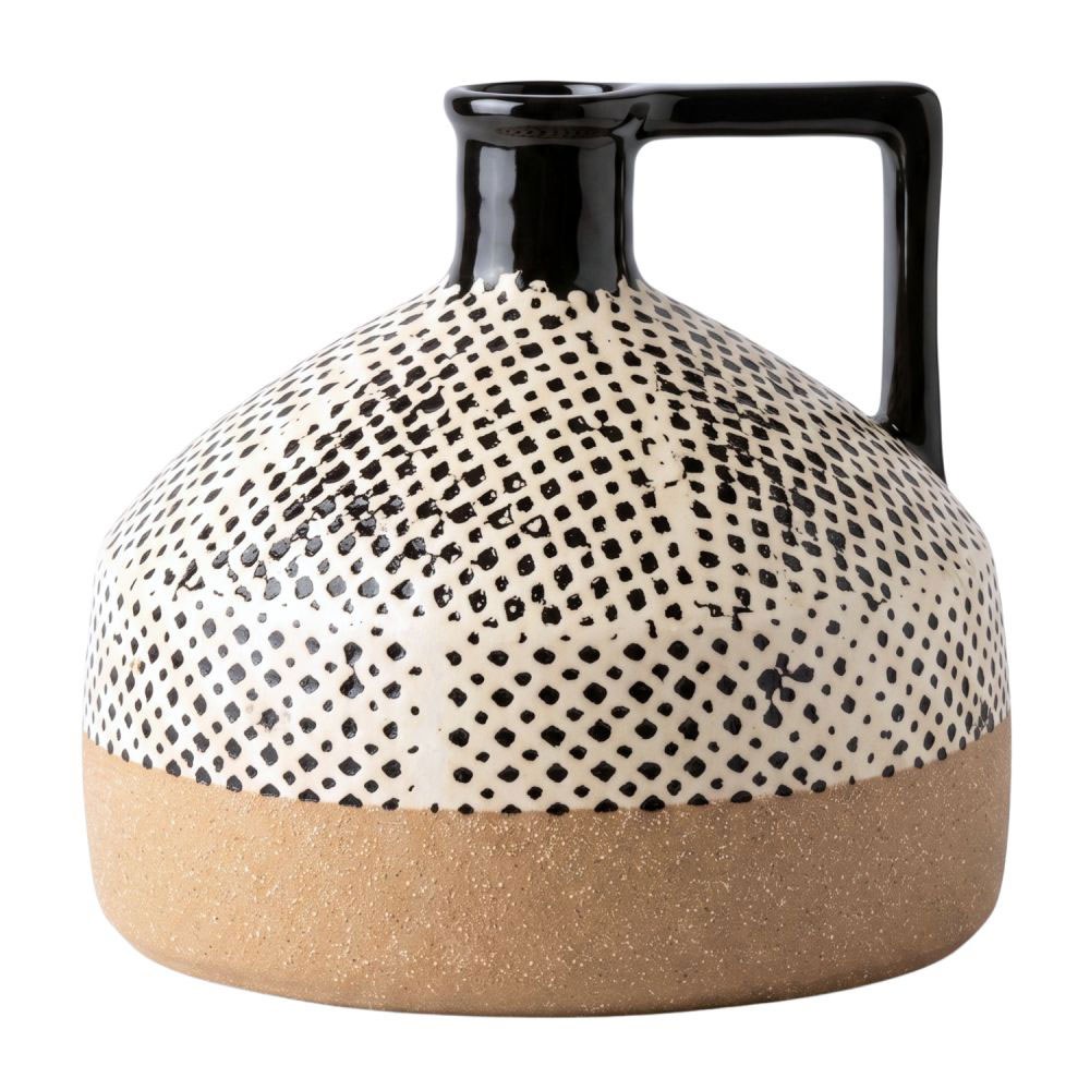 Βάζο Κεραμικό Με Χερούλι 95107 Φ22x20cm Black-White
