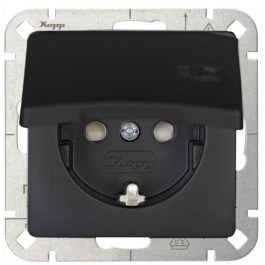 Single Power Socket With Lid HK05 920850000 16A 250V Black Kopp BLACK
