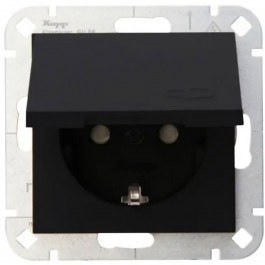 Single Power Socket With Lid HK07 16A 250V Black Kopp BLACK