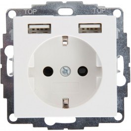 Single Power Socket With 2 USB Ports HK07 296229004 16A 250V Pure White Kopp WHITE