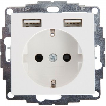 Single Power Socket With 2 USB Ports HK07 296229004 16A 250V Pure White Kopp
