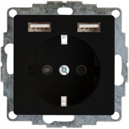 Single Power Socket With 2 USB Ports HK07 296250006 16A 250V Black Kopp BLACK