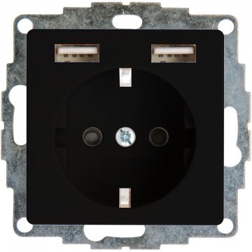 Single Power Socket With 2 USB Ports HK07 296250006 16A 250V Black Kopp