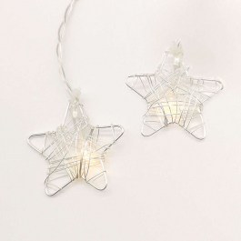 Χριστουγεννιάτικα Λαμπάκια Σειρά Metal Stars 10 Led XMSSTAR10WW2A 135+30cm 0,45W Με Μπαταρία Silver Aca SILVER
