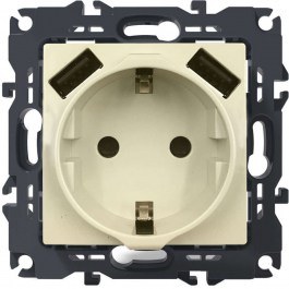 Πρίζα Ρεύματος Ασφαλείας Μονή Με 2 Θύρες USB Χωνευτή Prime 1000116302 1x2P+E 16A 250VAC Ivory Aca IVORY