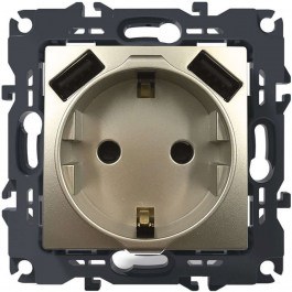 Πρίζα Ρεύματος Ασφαλείας Μονή Με 2 Θύρες USB Χωνευτή Prime 1000116304 1x2P+E 16A 250VAC Champagne Aca CHAMPAGNE