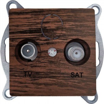 TV Antenna Socket & SAT Pass Through Recessed Prime 1000114306 Wood Effect Brown Aca