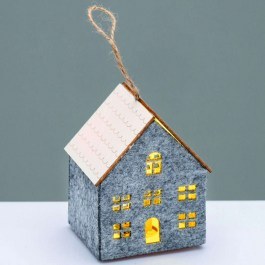 Christmas Ornament Hanging With Led Light House X06119257 8x8x9,6cm Grey Aca GREY