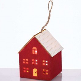 Christmas Ornament Hanging With Led Light House X06119259 8x8x9,6cm Red Aca RED