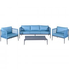 Hawaii Living Room (Set of 4) 223884 205x75x70/75x75x70/120x60x30cm Blue-Grey