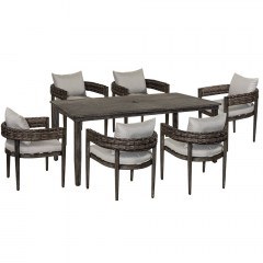 Τραπεζαρία Rattan Skiathos (Σετ 7Τμχ) 240075 183x101,5x76/60x59x66cm Grey-Brown