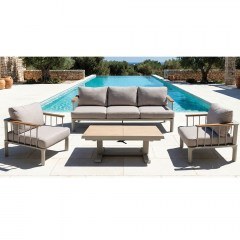 Garden Lounge Set (Set 4pcs) 25142 with Extendable Coffee Table, Height-Adjustable Mechanism and Cushions Teak-Taupe