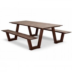 Picnic Table with 2 Benches 251467 Metal with HPL Surfaces 200x180x75cm Brown-Rust