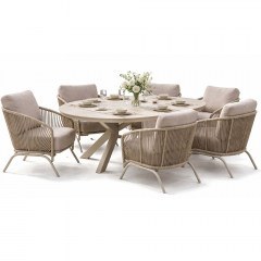 Garden Dining Set (Set 7pcs) Aluminum with Ceramic Surface & Armchairs with Cushions 220x120x69cm Greige-Sand