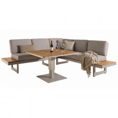 Garden Dining Set Corner (Set 4pcs) With Aluminum Frame And Teak Wood Greige-Teak
