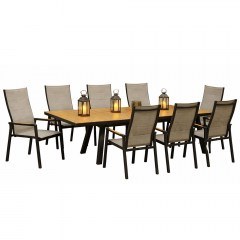 Extendable Garden Dining Set 261402 (Σετ 9Τμχ) with Reclining Backrest Mechanism on Armchairs 224/334x113,5x74,5cm Anthracite-Teak