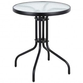 Garden Table Round 26070-60 Metal with Glass Top D60x70cm Black BLACK