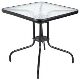 Garden Table Square 26060 Metal with Glass Top 80x80x70cm Black BLACK