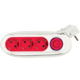 Power Strip 3 Seats With Switch VK/10001/R Cable 1m White-Red VKLed WHITE-RED