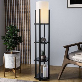 Φωτιστικό Δαπέδου Με Ραφάκια Shelf 892OPV1153 25x25x130cm E27 Max 40W Black Opviq BLACK