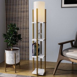 Φωτιστικό Δαπέδου Με Ραφάκια Shelf 892OPV1161 25x25x130cm E27 40W Gold-White Opviq GOLD-WHITE