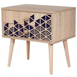 Bedside Table Two 869VEL3510 60x40x61cm Oak-Blue OAK-BLUE