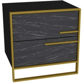 Bedside Table Polka 875ZNA3409 50x38,5x51,8cm Marble Effect Black-Gold BLACK-GOLD
