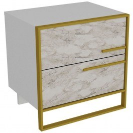 Bedside Table Polka 875ZNA3408 50x38,5x51,8cm Marble Effect White-Gold GOLD-WHITE