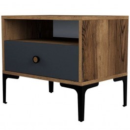 Bedside Table Lizbon 845HCT2501 56x40x50,8cm Walnut-Anthracite ANTHRACITE-WALNUT