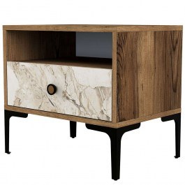 Bedside Table Lizbon 845HCT2503 56x40x50,8cm Walnut-White WALNUT