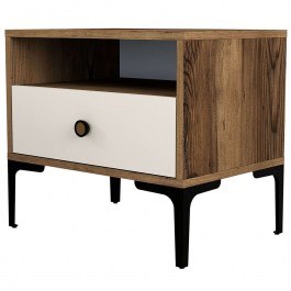 Bedside Table Lizbon 845HCT2505 56x40x50,8cm Walnut-Cream WALNUT-CREAM