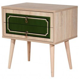 Bedside Table Two 869VEL3518 60x40x61cm Oak-Green OAK-GREEN
