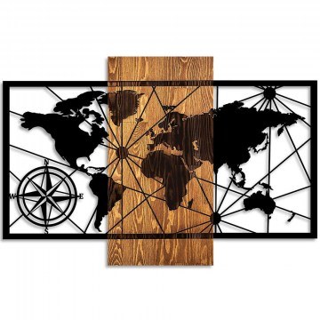 Διακοσμητικό Τοίχου World Map 899SKL2626 84x57cm Walnut-Black Wallity