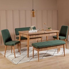 Τραπεζαρία Επεκτεινόμενη Vina (Σετ 5Τμχ) 869VEL5123 130/165x80x75/77cm Oak-Green