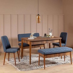 Τραπεζαρία Επεκτεινόμενη Vina (Σετ 5Τμχ) 869VEL5135 130/165x80x75/77cm Walnut-Blue