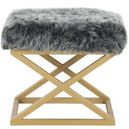 Stool Capraz Plush 383EVN1222 50x40x42cm Gold-Grey GOLD-GREY
