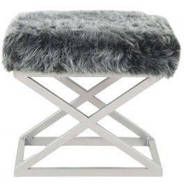 Stool Capraz Plush 383EVN1228 50x40x42cm Silver-Grey SILVER-GREY