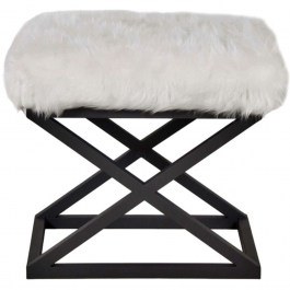 Stool Capraz Plush 383EVN1225 50x40x42cm Black-White BLACK-WHITE