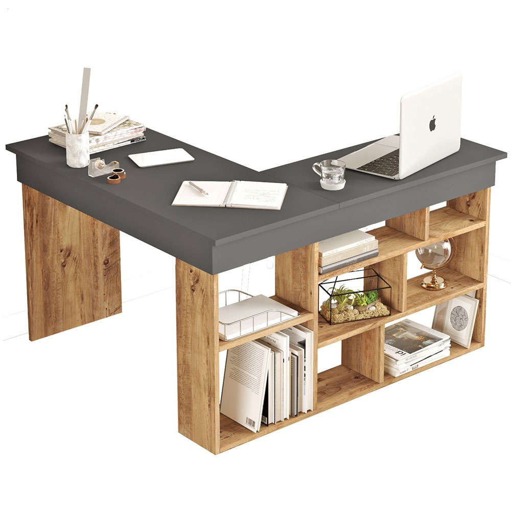 Γραφείο Γωνιακό 956LCS1111 129x120x72cm Anthracite-Oak