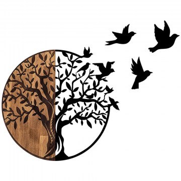 Διακοσμητικό Τοίχου Tree And Birds 899SKL2309 92x3x71cm Walnut-Black Wallity