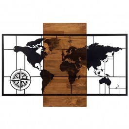 Wall Decorative World Map 279ENZ1744 85x58cm Walnut-Black Wallity WALNUT-BLACK