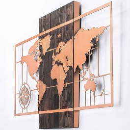 Wall Decorative World Map 899SKL2234 85x58cm Walnut-Copper Wallity WALNUT-COPPER