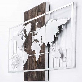 Wall Decorative World Map 899SKL2235 85x58cm Walnut-Silver Wallity WALNUT-SILVER