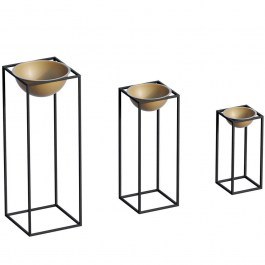 Κασπώ (Σετ 3Τμχ) 247HFM1169 28x28x80/22x22x60/17x17x40cm Black-Gold Aberto Design BLACK-GOLD