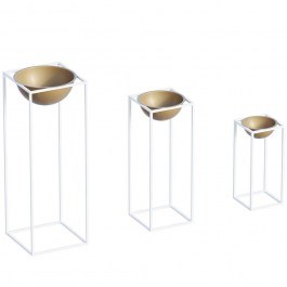 Κασπώ (Σετ 3Τμχ) 247HFM1171 28x28x80/22x22x60/17x17x40cm White-Gold Aberto Design WHITE-GOLD